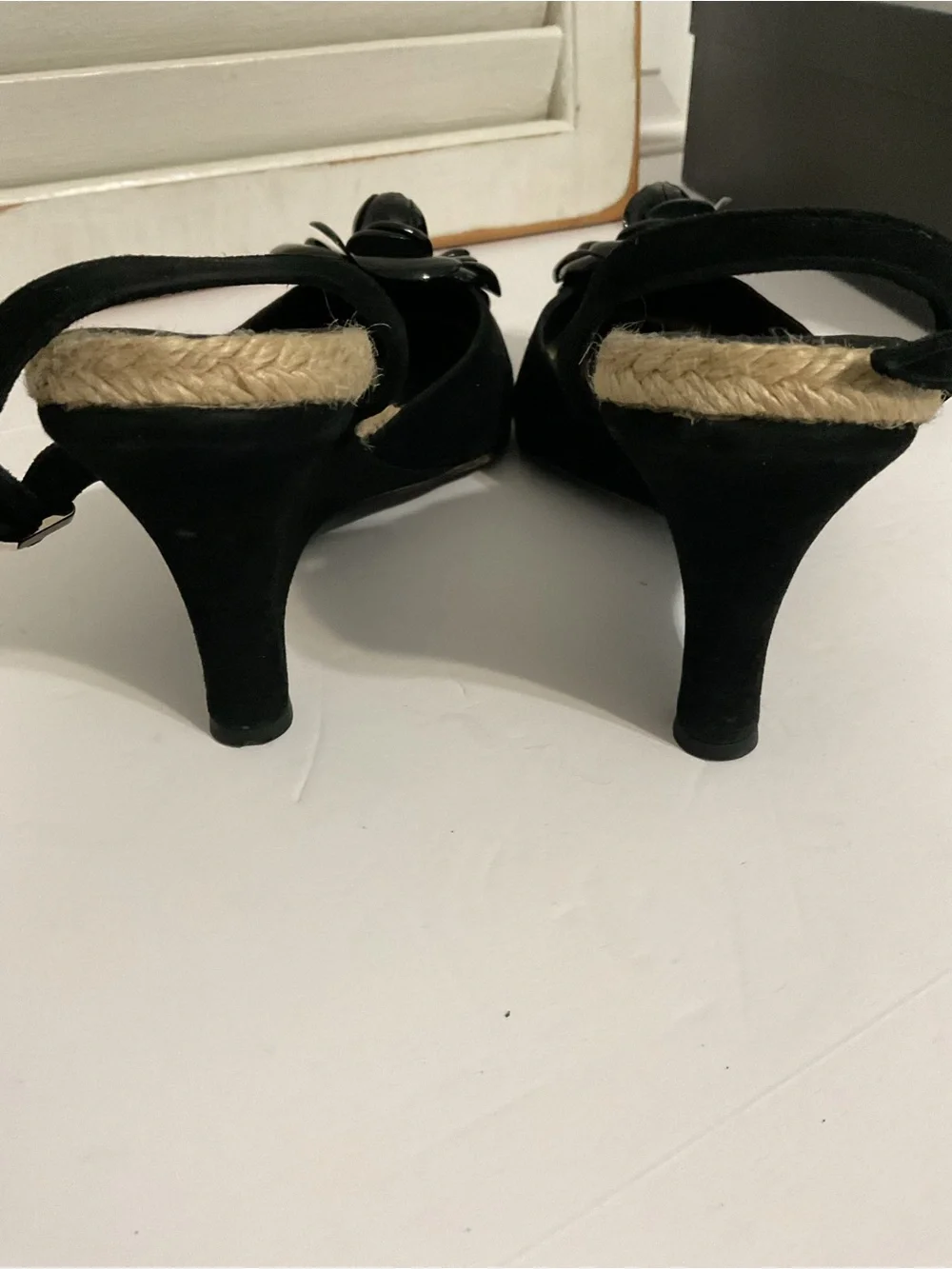 CHANEL Camellia Suede Espadrille Wedge